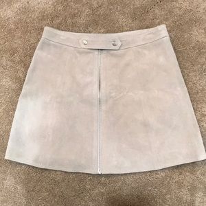 TOPSHOP REAL LEATHER CREAM/GRAY MINI SKIRT